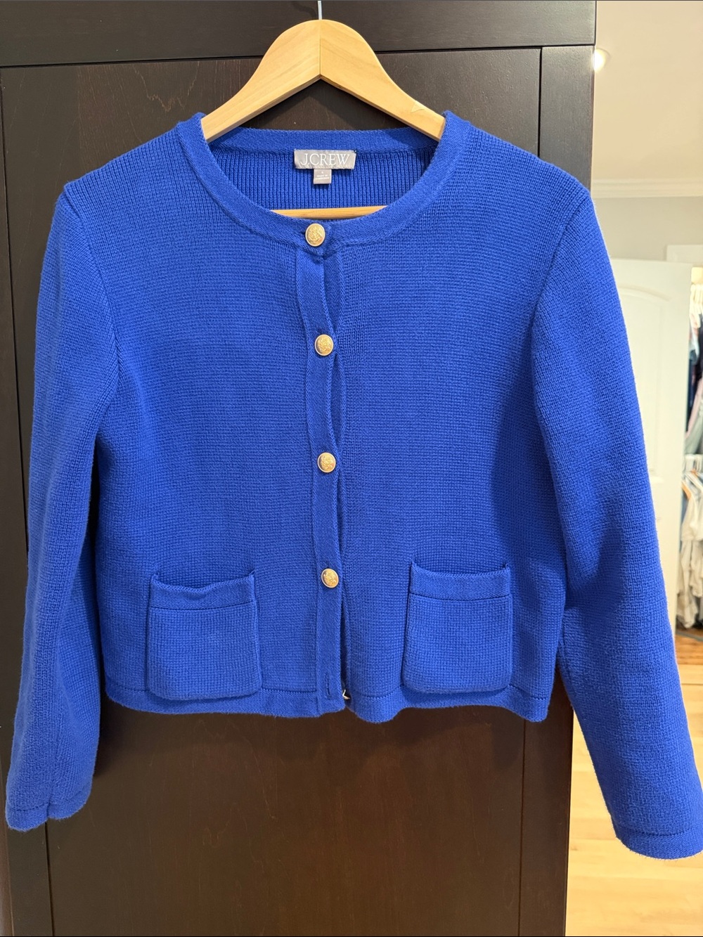 J. Crew Royal Blue Knit Cardigan with Gold Buttons
